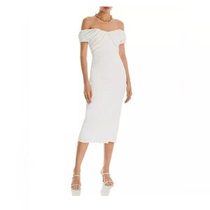 A.L.C. Nora Linen-Blend Midi Dress Women's 4 White Off The Shoulder Zip Closure~